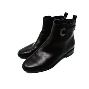 Ann Taylor Womens Ankle Leather Boots Round Toe Cherry Zipped Sides Sz 6.5